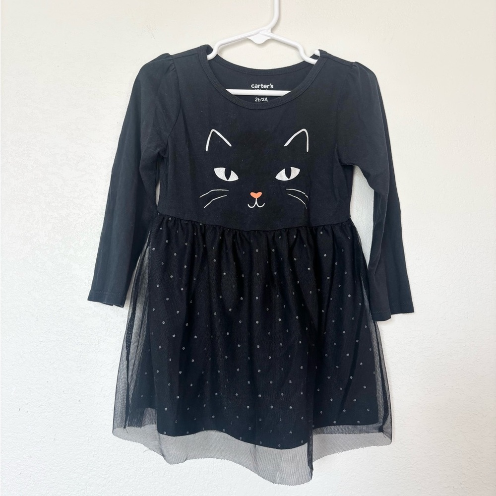 Toddler girls black tulle black cat halloween dress 2T